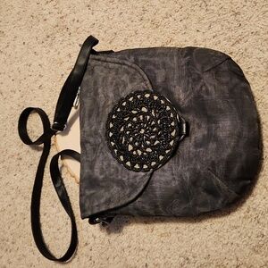 Smateria Gray & Black Nylon Velcro Close Crossbody Handbag